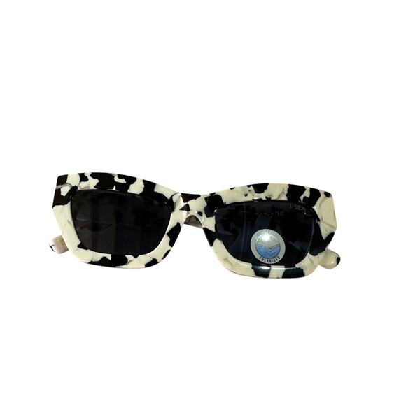 Anthropologie I-SEA Polarized Sunglasses Black White Marble NEW - Picture 5 of 7